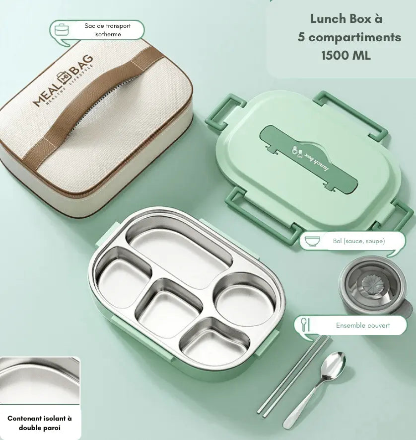 GALVOT boite de repas Vert Clair pastèque / 1500 ML / 5 Boîte à repas isotherme Inox LunchInox élégante